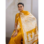 Seduva Women's Satin Crepe Printed Saree With Unstitched Blouse 5.5Mtr (Mustard)