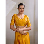 Seduva Women's Satin Crepe Printed Saree With Unstitched Blouse 5.5Mtr (Mustard)