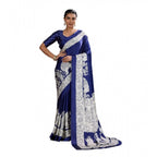 Seduva Women's Satin Crepe Printed Saree With Unstitched Blouse 5.5Mtr (Blue)