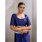 Seduva Women's Satin Crepe Printed Saree With Unstitched Blouse 5.5Mtr (Blue)