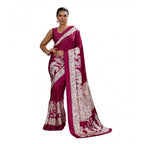 Seduva Women's Satin Crepe Printed Saree With Unstitched Blouse 5.5Mtr (Maroon)