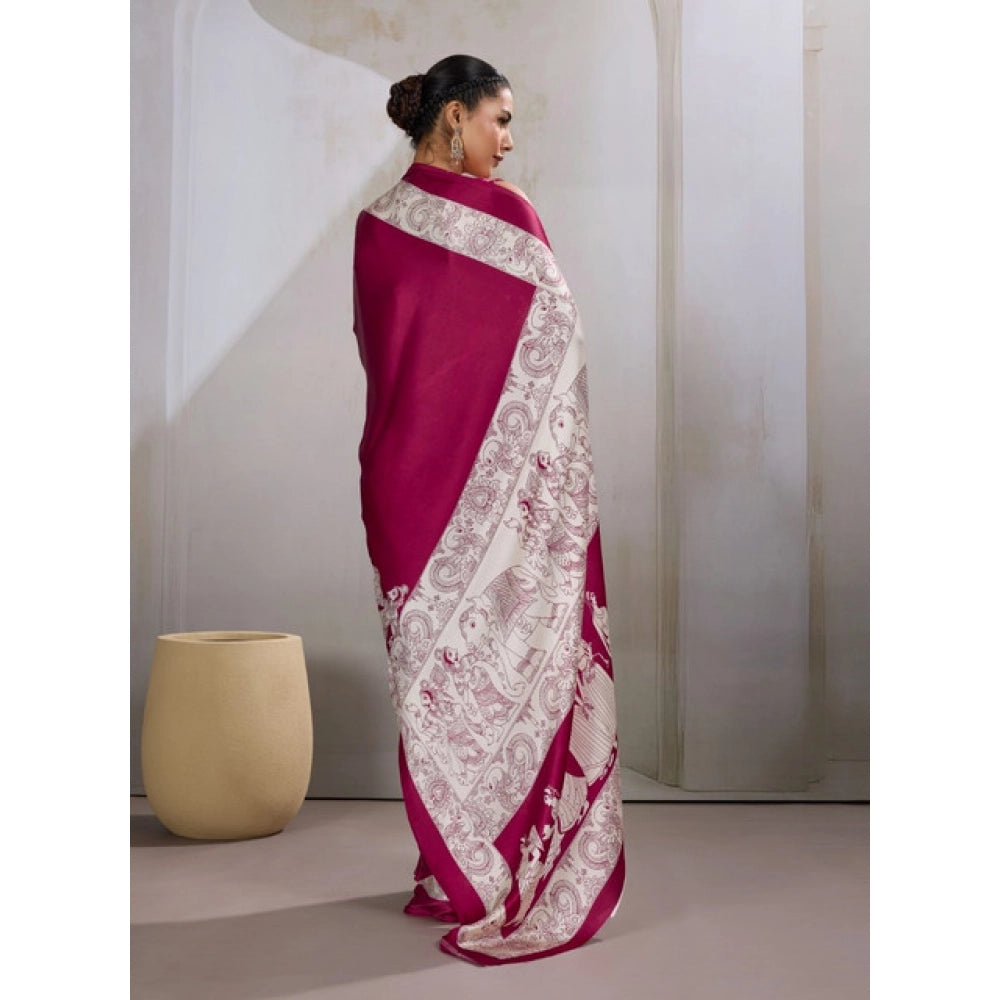 Seduva Women's Satin Crepe Printed Saree With Unstitched Blouse 5.5Mtr (Maroon)