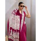 Seduva Women's Satin Crepe Printed Saree With Unstitched Blouse 5.5Mtr (Maroon)