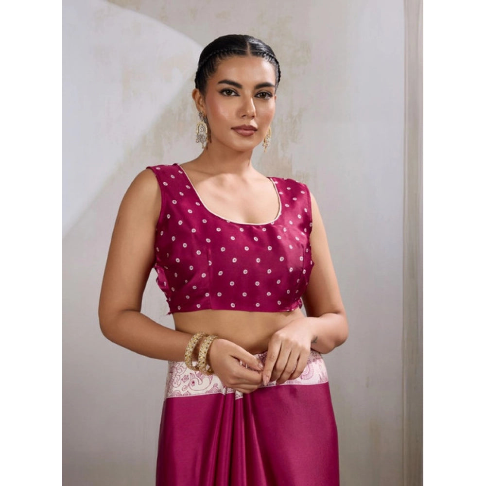 Seduva Women's Satin Crepe Printed Saree With Unstitched Blouse 5.5Mtr (Maroon)