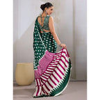 Seduva Women's Satin Crepe Printed Saree With Unstitched Blouse 5.5Mtr (Bottle Green)