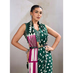 Seduva Women's Satin Crepe Printed Saree With Unstitched Blouse 5.5Mtr (Bottle Green)
