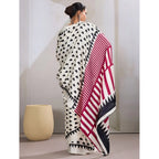 Seduva Women's Satin Crepe Printed Saree With Unstitched Blouse 5.5Mtr (White)