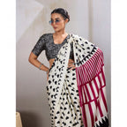 Seduva Women's Satin Crepe Printed Saree With Unstitched Blouse 5.5Mtr (White)