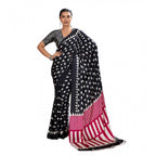 Seduva Women's Satin Crepe Printed Saree With Unstitched Blouse 5.5Mtr (Black)