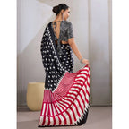 Seduva Women's Satin Crepe Printed Saree With Unstitched Blouse 5.5Mtr (Black)