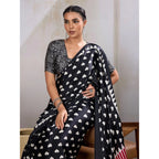 Seduva Women's Satin Crepe Printed Saree With Unstitched Blouse 5.5Mtr (Black)