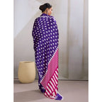 Seduva Women's Satin Crepe Printed Saree With Unstitched Blouse 5.5Mtr (Navy Blue)