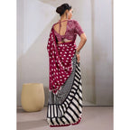 Seduva Women's Satin Crepe Printed Saree With Unstitched Blouse 5.5Mtr (Maroon)
