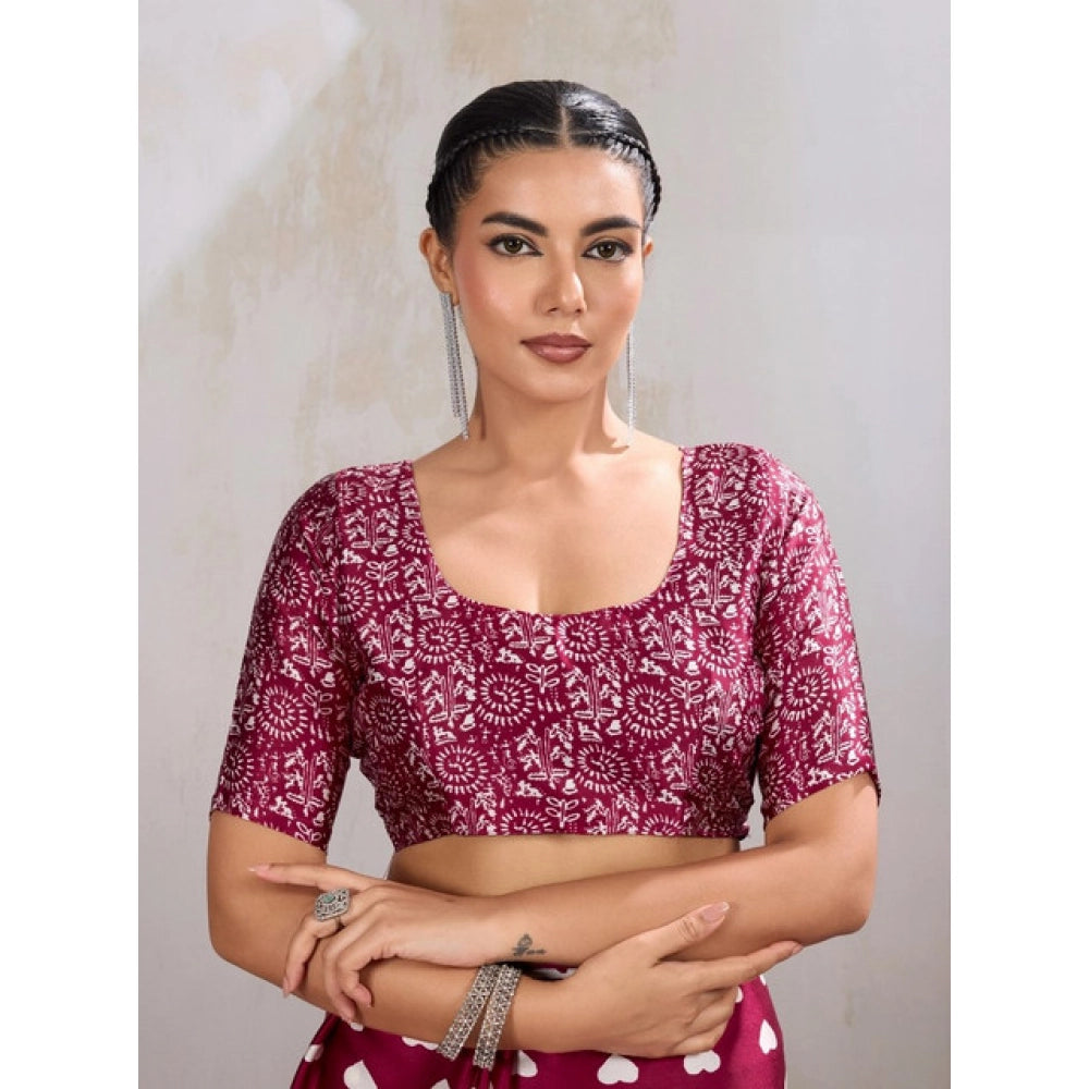 Seduva Women's Satin Crepe Printed Saree With Unstitched Blouse 5.5Mtr (Maroon)
