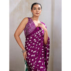 Seduva Women's Satin Crepe Printed Saree With Unstitched Blouse 5.5Mtr (Purple)