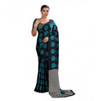 Seduva Women's Satin Crepe Printed Saree With Unstitched Blouse 5.5Mtr (Black)