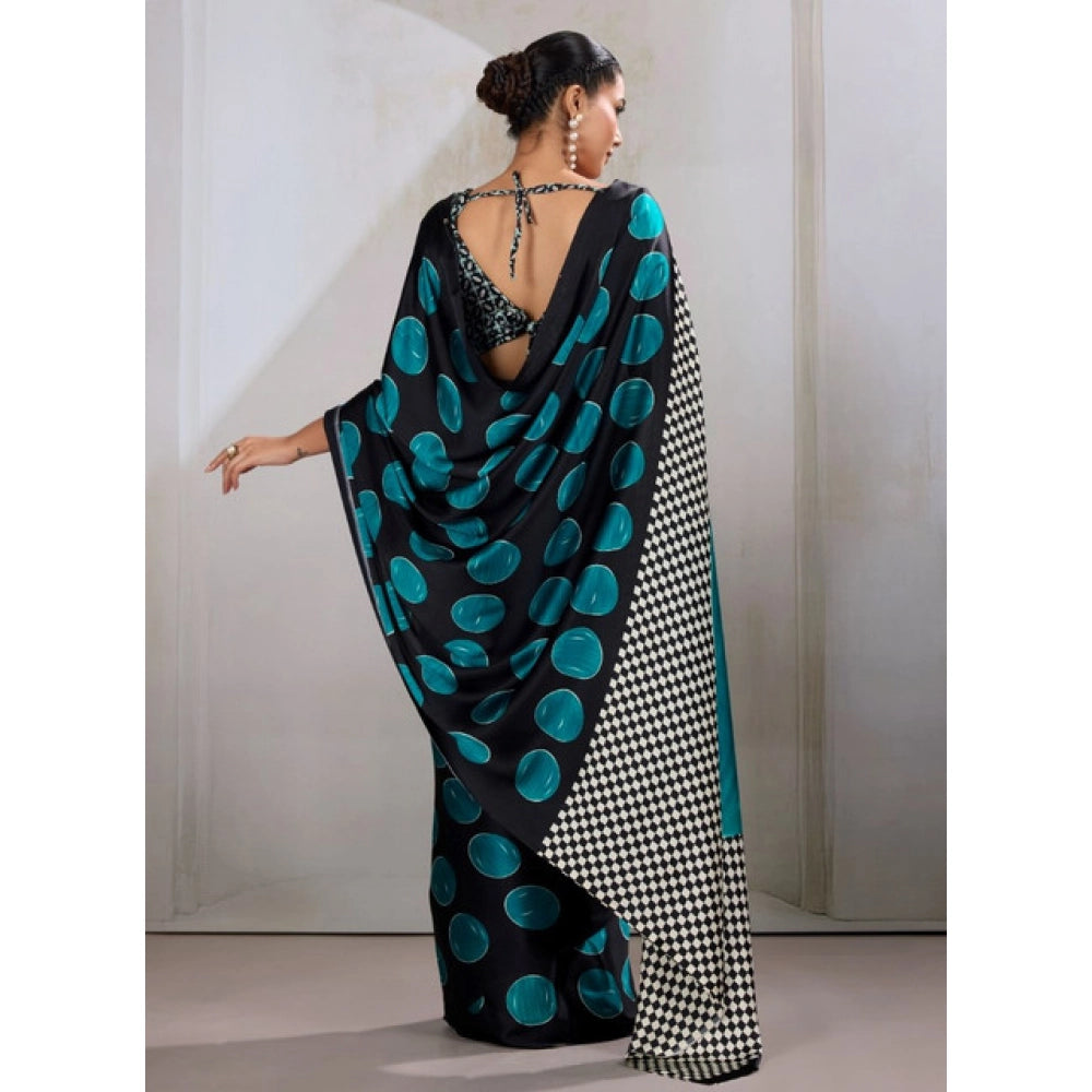 Seduva Women's Satin Crepe Printed Saree With Unstitched Blouse 5.5Mtr (Black)