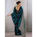 Seduva Women's Satin Crepe Printed Saree With Unstitched Blouse 5.5Mtr (Black)
