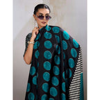 Seduva Women's Satin Crepe Printed Saree With Unstitched Blouse 5.5Mtr (Black)