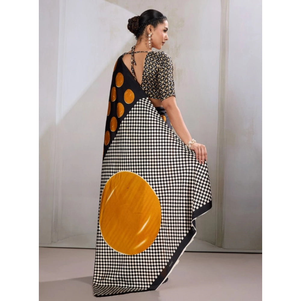 Seduva Women's Satin Crepe Printed Saree With Unstitched Blouse 5.5Mtr (Mustard)