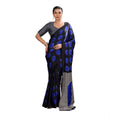 Seduva Women's Satin Crepe Printed Saree With Unstitched Blouse 5.5Mtr (Blue)