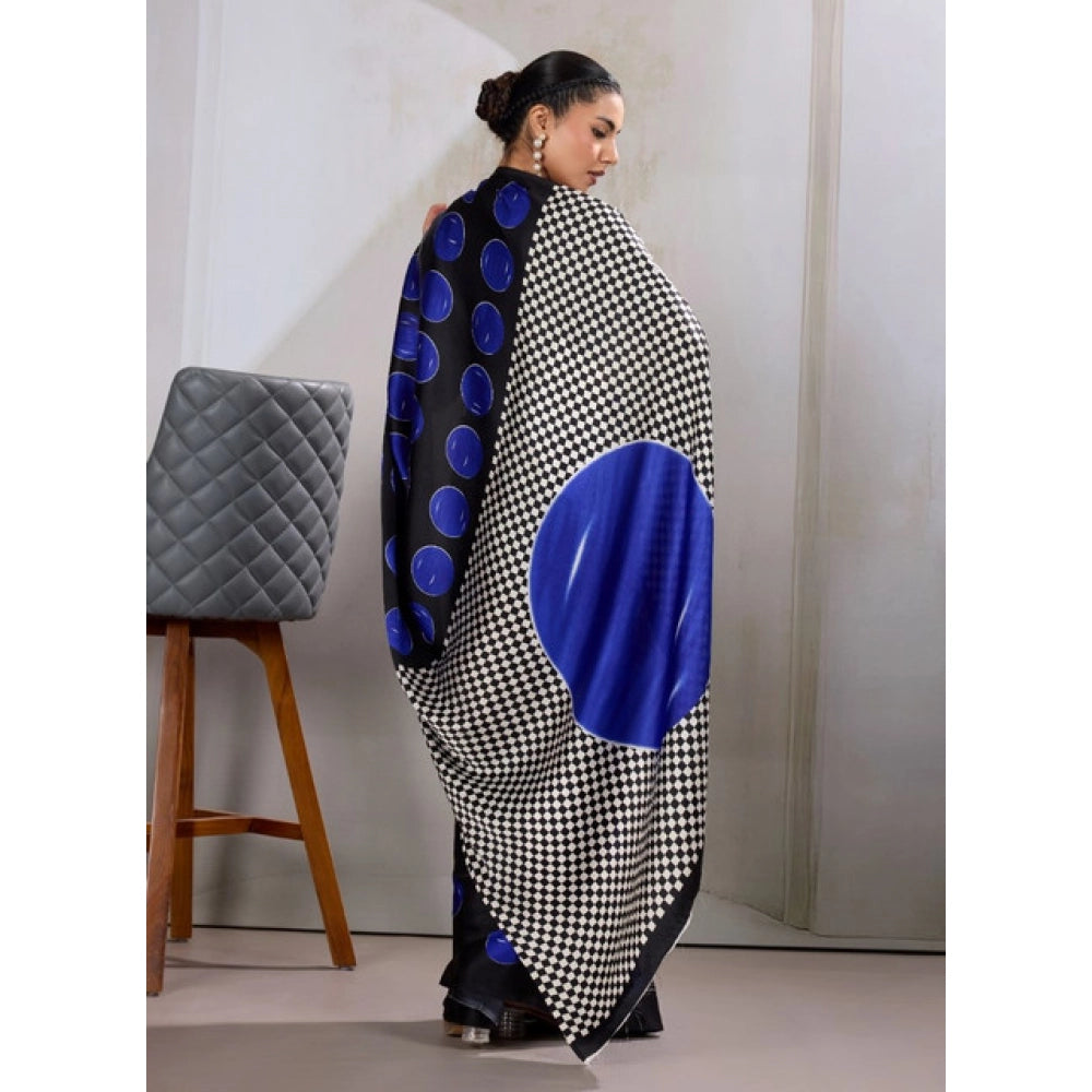 Seduva Women's Satin Crepe Printed Saree With Unstitched Blouse 5.5Mtr (Blue)