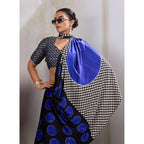 Seduva Women's Satin Crepe Printed Saree With Unstitched Blouse 5.5Mtr (Blue)