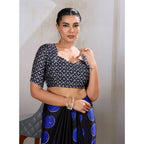 Seduva Women's Satin Crepe Printed Saree With Unstitched Blouse 5.5Mtr (Blue)