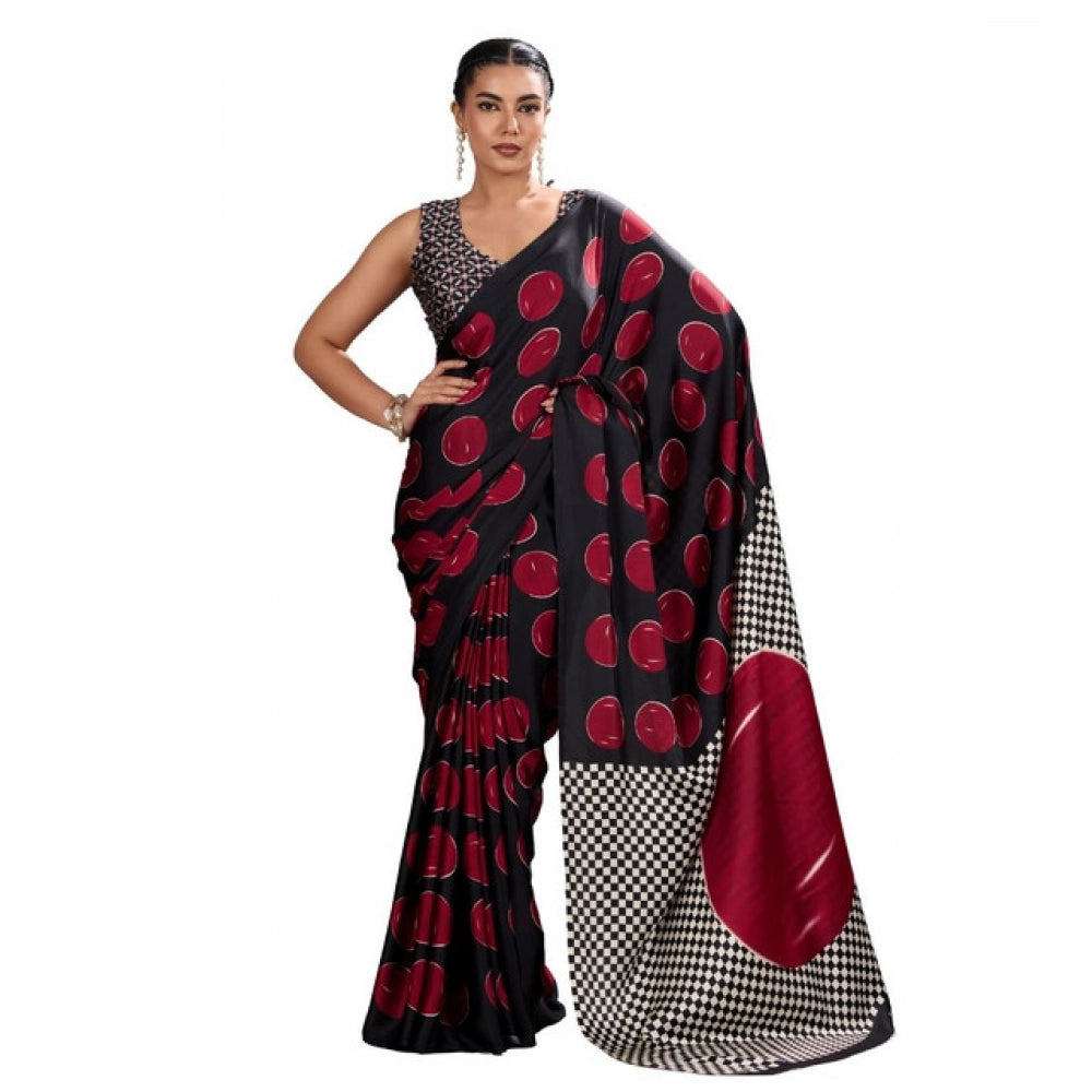 Seduva Women's Satin Crepe Printed Saree With Unstitched Blouse 5.5Mtr (Maroon)