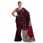 Seduva Women's Satin Crepe Printed Saree With Unstitched Blouse 5.5Mtr (Maroon)