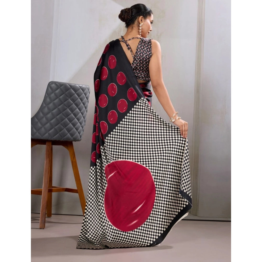 Seduva Women's Satin Crepe Printed Saree With Unstitched Blouse 5.5Mtr (Maroon)
