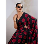 Seduva Women's Satin Crepe Printed Saree With Unstitched Blouse 5.5Mtr (Maroon)