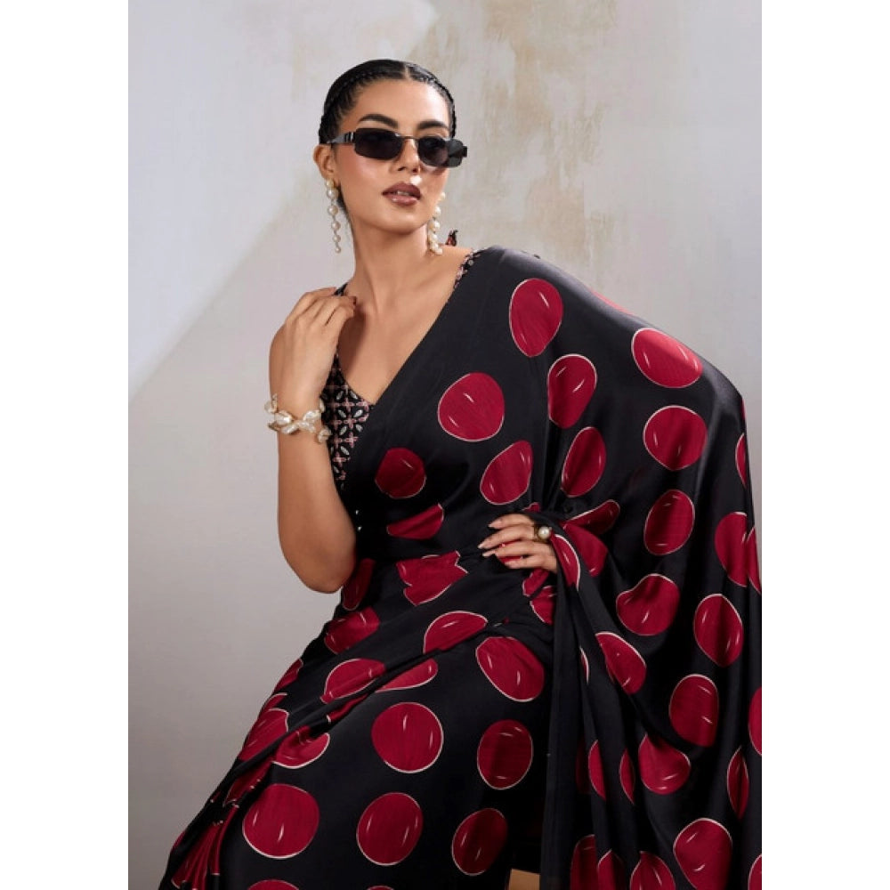 Seduva Women's Satin Crepe Printed Saree With Unstitched Blouse 5.5Mtr (Maroon)