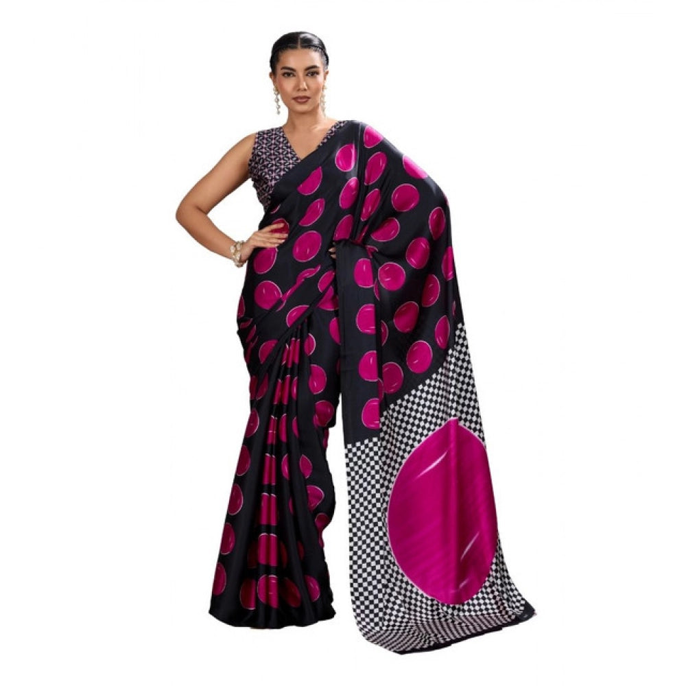 Seduva Women's Satin Crepe Printed Saree With Unstitched Blouse 5.5Mtr (Pink)