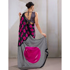 Seduva Women's Satin Crepe Printed Saree With Unstitched Blouse 5.5Mtr (Pink)