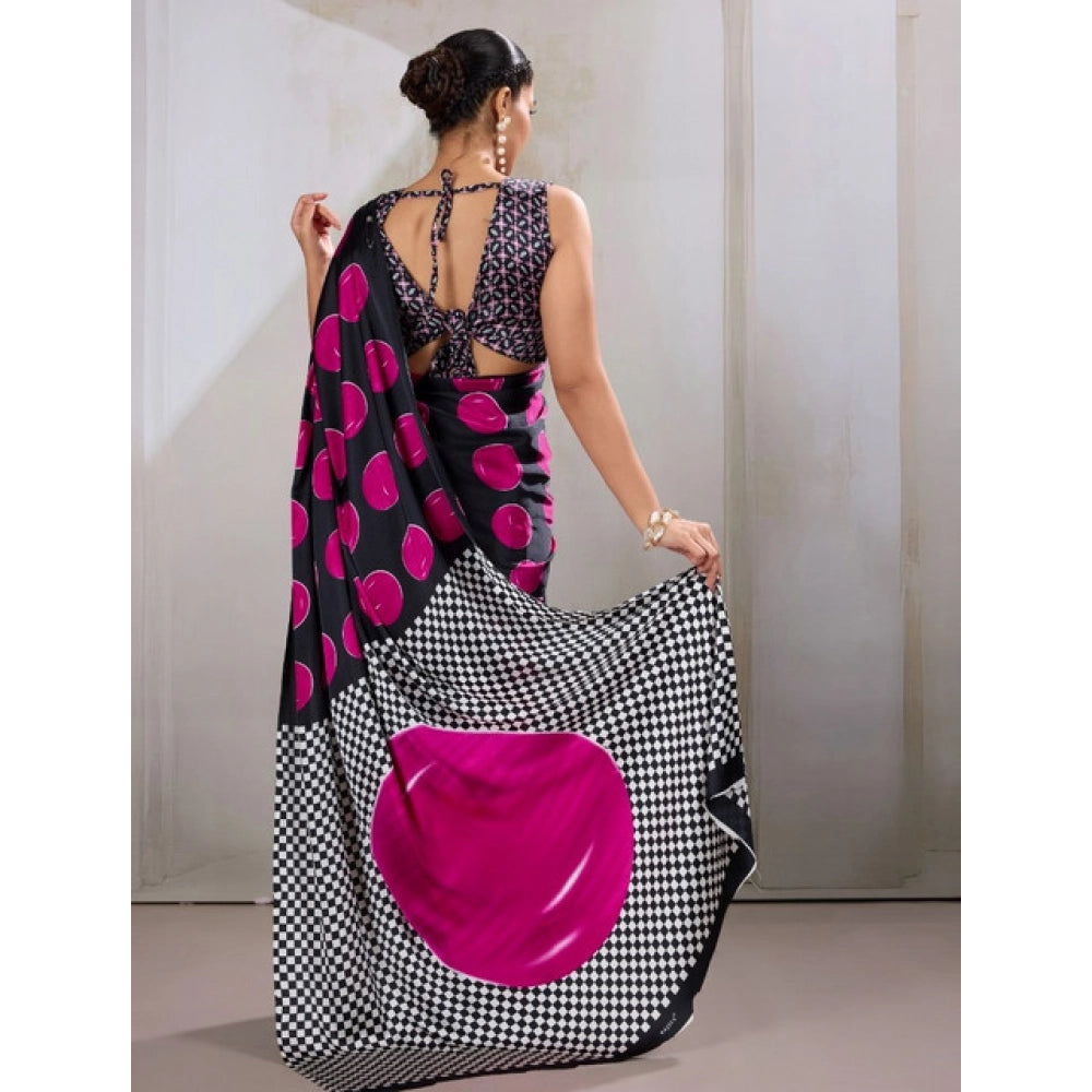 Seduva Women's Satin Crepe Printed Saree With Unstitched Blouse 5.5Mtr (Pink)