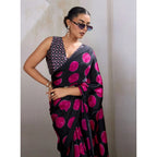 Seduva Women's Satin Crepe Printed Saree With Unstitched Blouse 5.5Mtr (Pink)
