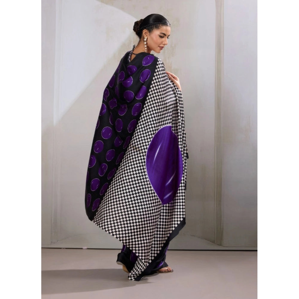 Seduva Women's Satin Crepe Printed Saree With Unstitched Blouse 5.5Mtr (Purple)