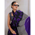 Seduva Women's Satin Crepe Printed Saree With Unstitched Blouse 5.5Mtr (Purple)