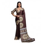 Seduva Women's Satin Crepe Printed Saree With Unstitched Blouse 5.5Mtr (Brown)