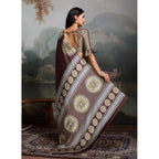 Seduva Women's Satin Crepe Printed Saree With Unstitched Blouse 5.5Mtr (Brown)