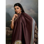 Seduva Women's Satin Crepe Printed Saree With Unstitched Blouse 5.5Mtr (Brown)