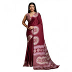 Seduva Women's Satin Crepe Printed Saree With Unstitched Blouse 5.5Mtr (Maroon)