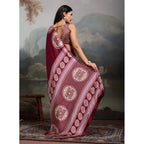 Seduva Women's Satin Crepe Printed Saree With Unstitched Blouse 5.5Mtr (Maroon)