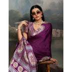 Seduva Women's Satin Crepe Printed Saree With Unstitched Blouse 5.5Mtr (Purple)