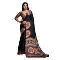 Seduva Women's Satin Crepe Printed Saree With Unstitched Blouse 5.5Mtr (Black)