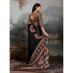 Seduva Women's Satin Crepe Printed Saree With Unstitched Blouse 5.5Mtr (Black)