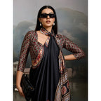 Seduva Women's Satin Crepe Printed Saree With Unstitched Blouse 5.5Mtr (Black)