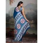 Seduva Women's Satin Crepe Printed Saree With Unstitched Blouse 5.5Mtr (Blue)