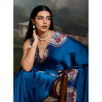 Seduva Women's Satin Crepe Printed Saree With Unstitched Blouse 5.5Mtr (Blue)